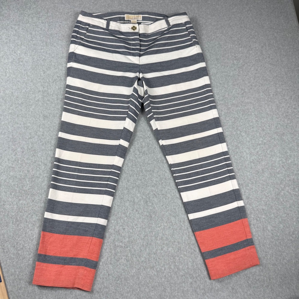 Michael Kors Striped Colorblock Pants 6 Navy White‎ Coral Nautical Preppy Slim